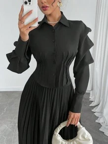 SHEIN Unity 2024 New Women Fashion Asymmetrical Ruched Long Sleeve Slim Fit Short Blouse Women Shirt - Black - View 1
