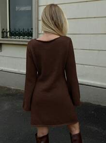 Forever 21 Fall&Winter Women Christmas Sweater/Holiday Dress/Essentials /Business Casual Women/Thanksgiving Dress/New Year Eve Dress/Christmas Women Dress/Summer Women Outfit/Sexy Long Sleeve Dress/Christmas Party Dress/Formal Women Dresses/Winter Dress/Thanksgiving Dress/Deep Yellow Long Sleeve Dress/Holiday Dress/Flare Sleeves/ Women Clothes/A Line/ Basic/Simple/Mini Dress - Brown - View 2