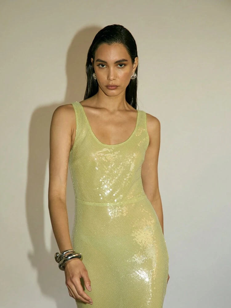 AiiRZ Glamorous Sequined Mermaid Evening Gown Full Length Sparkly Formal Party Wedding Guest Sleeveless Sequin Dress Spring Summer