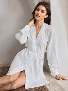 Ocili Leisure Comfy Soft Skin-Friendly Wrinkled Women's Solid Color Long Sleeve Robe - White - View 1