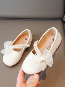 1 Pair Girl's Flat Shoes, Beige Comfortable Versatile Bowknot Fairy Style Outdoor Kids Shoes - Beige - View 1