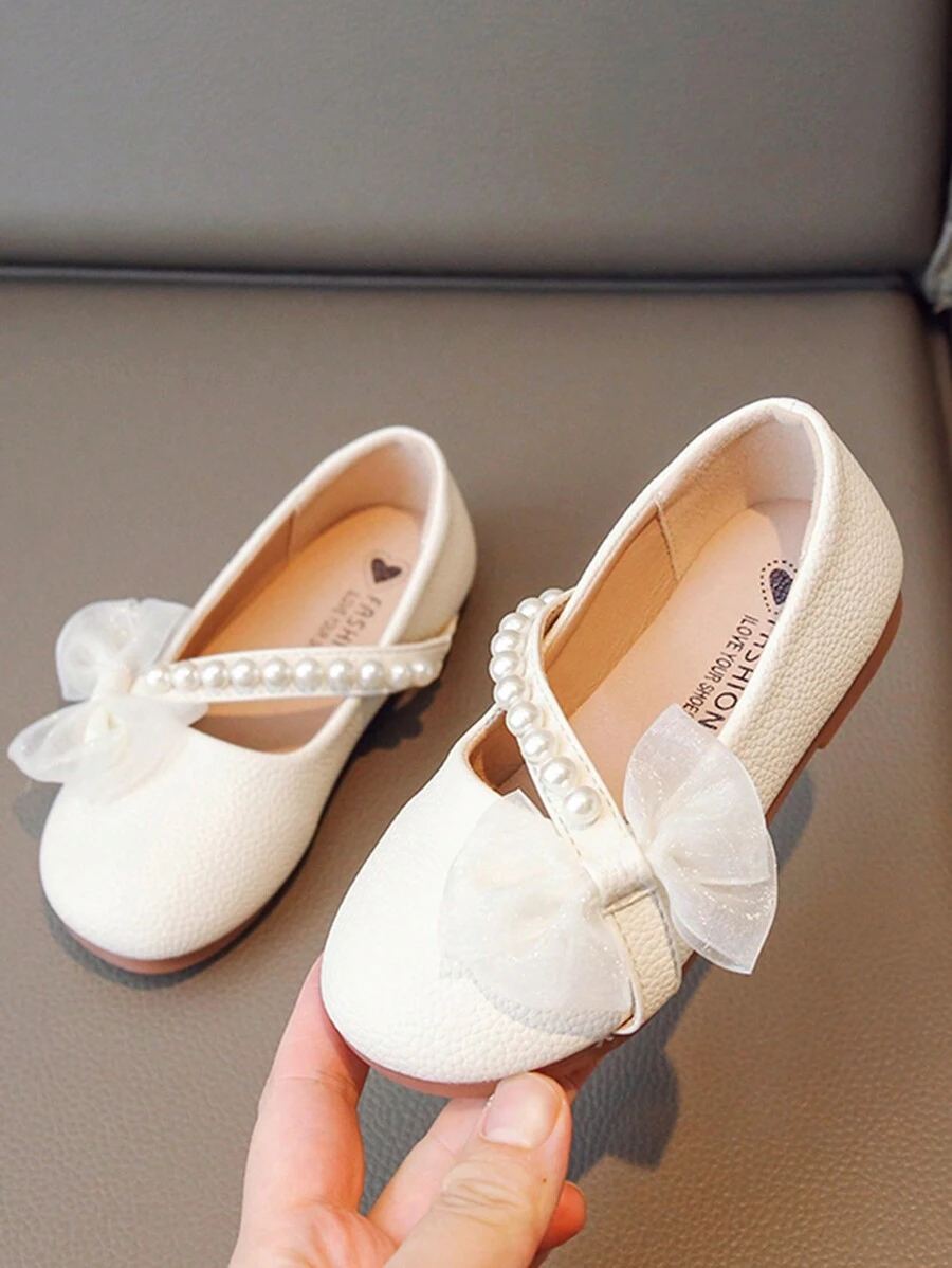 1 Pair Girl's Flat Shoes, Beige Comfortable Versatile Bowknot Fairy Style Outdoor Kids Shoes - Beige - View 1