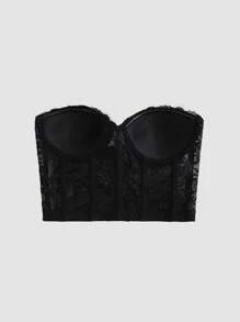 Sweetra Alluring Lace Cup Underwire Push-Up Enhancing Shaping Bra, Special For Valentine's Day - Black - View 4