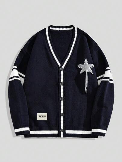 Prep Men's V-Neck Button Front Contrast Trim Long Sleeve Cardigan Sweater