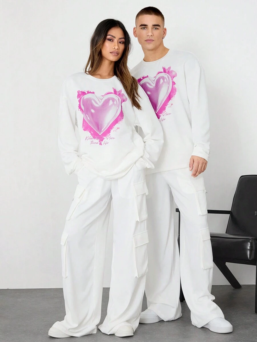 Manfinity VCAY Unisex Faux Twill Plaid Hoodie & Relaxed Drawstring Waist Cargo Pants Set - White - View 1