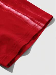 PAVTROS Manfinity Streetrush 男士撞色印花圆领短袖T恤，Y2K风格，万圣节派对，街头服饰 - 紅色 - 查看 4