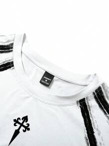 PAVTROS Manfinity Streetrush Streetrush Men's Contrast Color Print Round Neck Short Sleeve T-Shirt Men Y2k Clothes Men Outfit Men Black Outfit,Halloween,Halloween Party,Streetwear