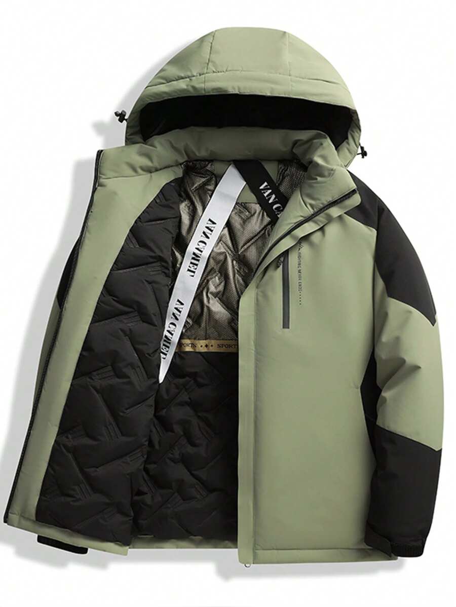 Manfinity Sport Corelite 男式纯色拼接长袖休闲前拉链连帽运动衫 - 黑色 - 查看 1