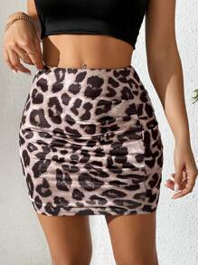 SHEIN ChicEase Váy mini xếp ly họa tiết da báo thường ngày cho nữ, kiểu dáng gợi cảm - Nhiều màu - Xem 6