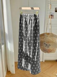 Comfortcana Plus Size Ditsy Floral Plaid Print Elastic Waist Patch Casual Pants - Black - View 2