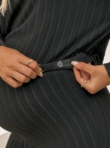 SHEIN Knitted Ribbed Long Sleeve T-Shirt And Leggings Set, Maternity 2pcs Outfit