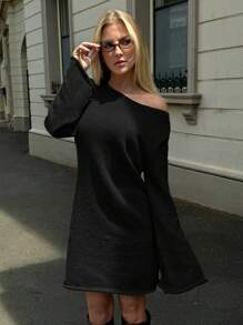 Forever 21 秋冬女士圣诞毛衣/节日连衣裙/必备品/商务休闲女装/感恩节连衣裙/新年前夜连衣裙/圣诞女装/夏季女装/性感长袖黑色毛衣连衣裙 - 黑色 - 查看 9