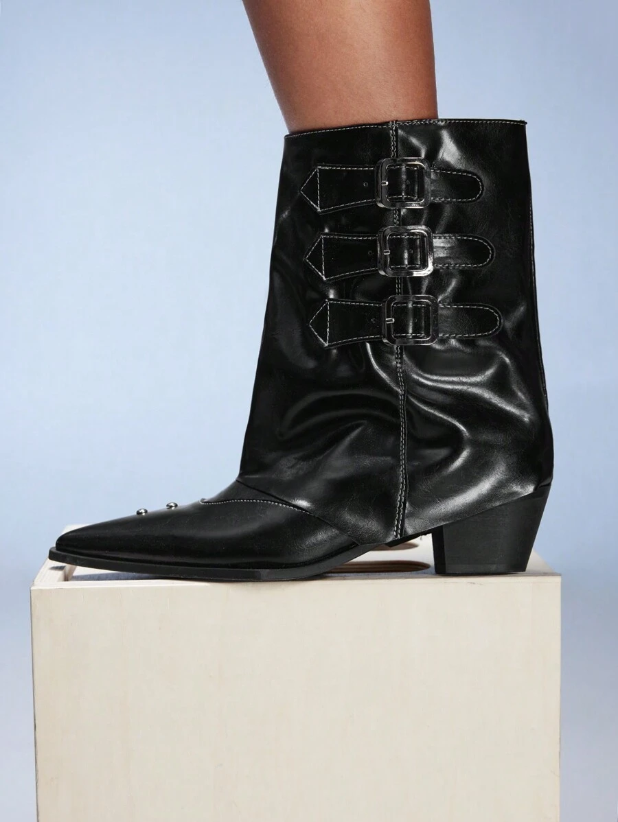 CUCCOO GRLICON 女士踝靴和短靴，Y2K风格，朋克风格，机车风格，酷女孩风格，适合万圣节、圣诞节、派对 - 黑色 - 查看 1