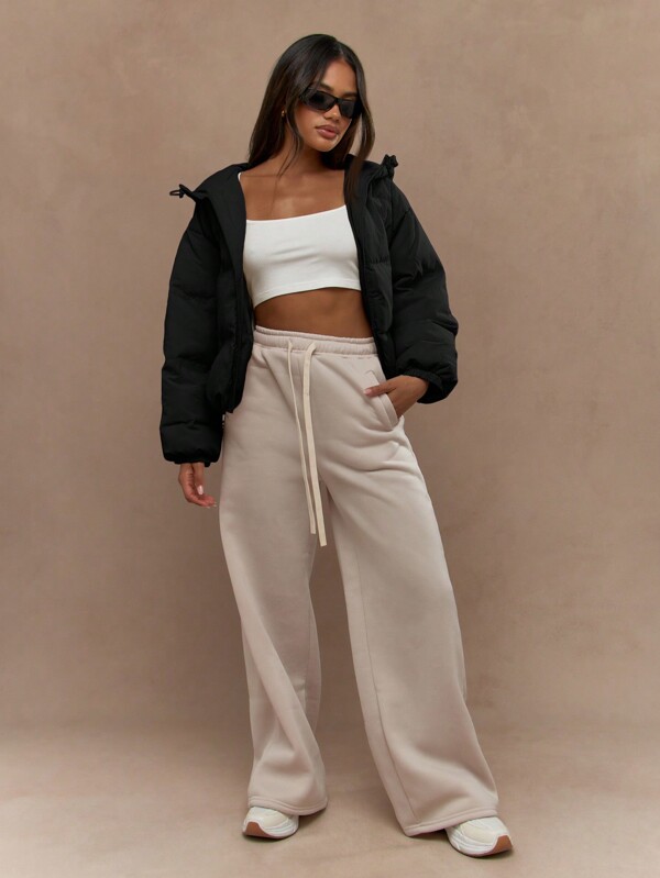 MISSGUIDED Jachetă de iarnă matlasată, scurtă, cu puf, căptușită, caldă, confortabilă, cu bule, rezistentă la apă, cu glugă, la modă, toamnă-iarnă, cu fermoar, la modă, streetwear, îmbrăcăminte de zăpadă