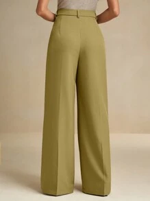 Anewsta Fashionable Minimalist Solid Color Wide Leg Work Pants - Mustard Yellow - View 2