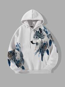 Manfinity LEGND Áo hoodie dài tay họa tiết động vật thường ngày cho nam, Áo hoodie họa tiết đi chơi, Quà tặng cho bạn bè, chồng, bạn trai - trắng - Xem 5