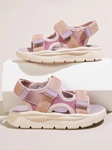 1 双儿童运动凉鞋，女孩舒适可调节钩环带户外运动凉鞋，浅紫色