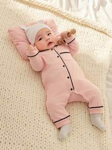 Cozy Pixies Bộ đồ liền thân dài tay cổ tròn dệt kim mềm mại cho bé gái sơ sinh kèm gối đầu 2 món - Hồng - Xem 3