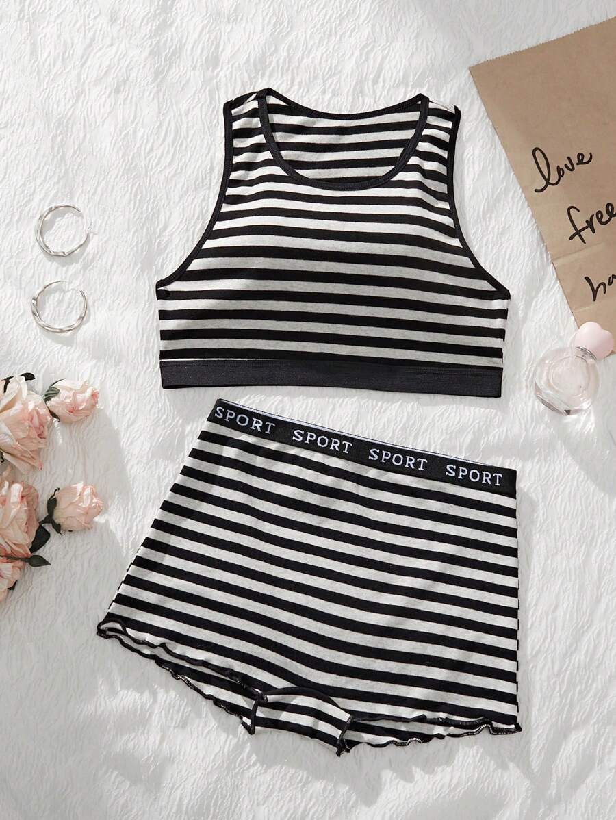 2pcs/Set Teen Girls Casual Stripe Pattern Bra Underwear Set - Multicolor - View 1