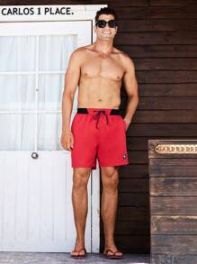 Manfinity Swimmode Men's Solid Color Lace-Up Pocket Simple Casual Beach Shorts