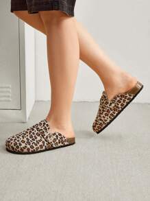 Solecia 女士豹纹平底一脚蹬鞋，适合夏季休闲时尚，防滑万圣节 - 棕色 - 查看 4