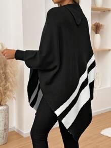 SHEIN Maternity Color Block Striped Turtleneck Batwing Sleeve Loose Knitted Sweater, For Autumn & Winter