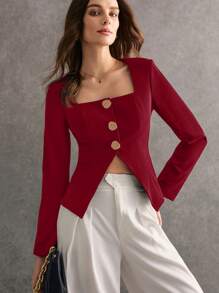 Poéselle Women's Elegant Solid Color Split Jacket, Autumn