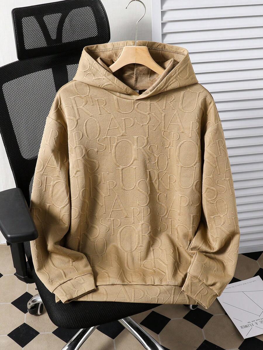 SHEIN 青少年男孩纯色字母图案简约休闲连帽衫