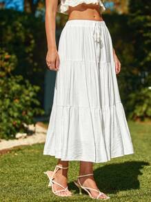 SHEIN VCAY Falda Sólida De Color Con Corbata En La Cintura Para Vacaciones