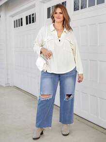 SHEIN LUNE Top minimaliste casual de couleur unie pour femmes grandes tailles, à porter au quotidien, pour le Thanksgiving et le Nouvel An - Nude - Voir 3