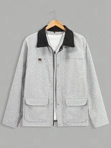 RueChic 100% Cotton Men Zip-Up And Button Detailed With Pockets Regular Jacket - Grey - View 1