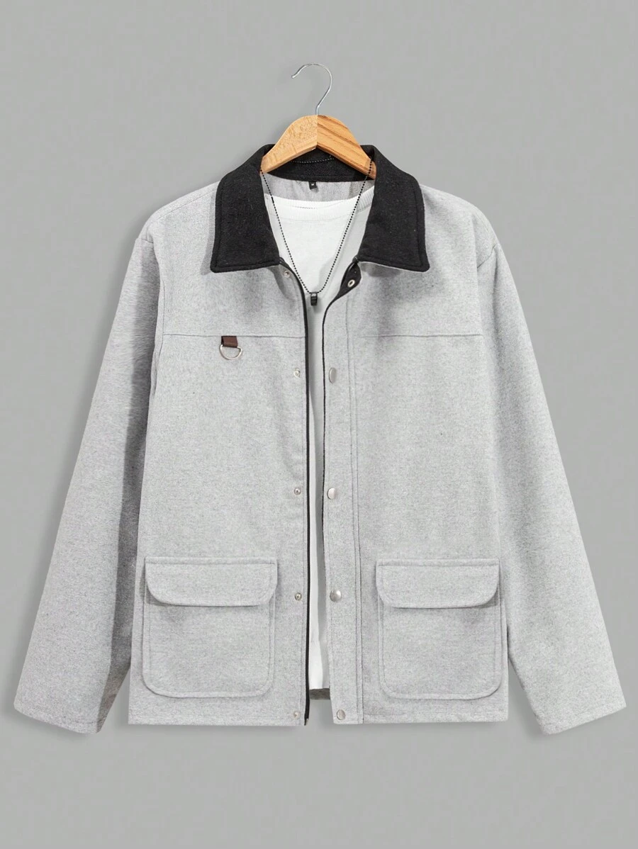 RueChic 100% Cotton Men Zip-Up And Button Detailed With Pockets Regular Jacket - Grey - View 1