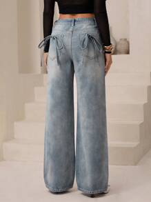SHEIN Essnce Women's Pocket Design Casual Wide Leg Jeans