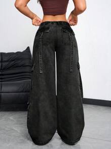 SHEIN EZwear Damen Lässig Weite Bein Cargo Jeans mit Wasserwäsche