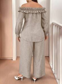 Calvaya 1 Set Ruffle Neck Ruffled Neck Button-Down Cardigan With Waistline, Elegant - Apricot - View 2