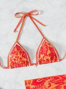 Swim Vcay 3 件套女士随机印花泳衣套装夏季 - 橘色 - 查看 3