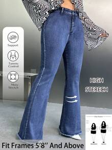 SHEIN Tall CURVE Quần Jeans Ống Loe Denim Xanh Size Lớn Cho Nữ - Màu xanh lam - Xem 1