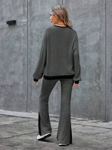 SHEIN Essnce Plus-size damespak, herfst/winterpak, grijs casual pak, damesset dameskleding, dameskledingsets winterset