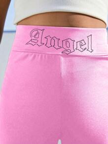 SHEIN Tween Girls Casual Y2K Style Butterfly Rhinestone Embellished Long Pants - Pink - View 5