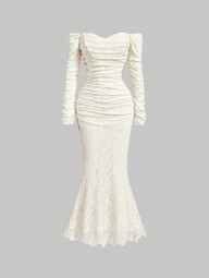 SHEIN MOD Women Khaki Vintage Pearl Chain  Fish Tail Dress, Autumn Winter Long Dress,Mermaid Long Dress,Black Homecoming Dress,Halloween Women Dress,Elegant Women Dresses,Homecoming Dresses,Halloween Dress