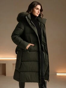 Anewsta Women's Solid Color Front Zip Long Sleeve Pocket Fuzzy Patchwork Hooded Jacket