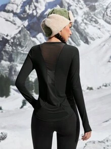 In My Nature 女士网眼撞色长袖运动瑜伽修身T恤，适合跑步、户外徒步等女装