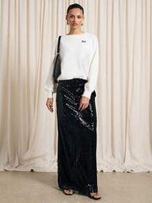 Váy Maxi Nhung Sequin Đêm Giao Thừa - màu đen - Xem 7