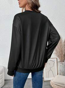 EMERY ROSE sweat-shirt minimaliste d'épaule à imprimé contrasté monochrome, automne - Noir et Blanc - Voir 2