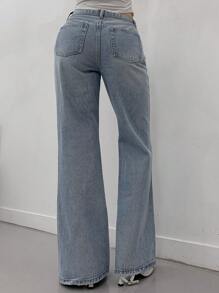 DAZY Women's Front Button Pocket Casual Flare Leg Jeans - Light Wash - View 5