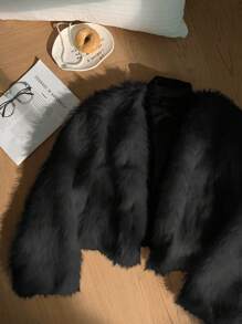 SHEIN Privé 秋冬大码女式仿毛无领夹克