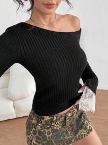 Flirla Women's Sexy Open Shoulder Long Sleeve Slim Fit Sweater, Casual For Daily Wear Knit Pullover Fall Winter - Multicolor - View 4