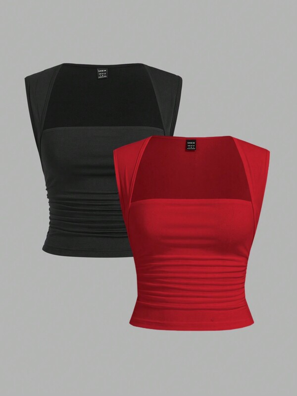 SHEIN EZwear Two-Piece Set Knit Women's Tight Fit Essential Tank Top