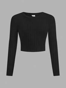 SHEIN Leap Crew Tween Girls Slim Fit Casual Minimalist Comfortable Round Neck Pullover Multi-Pack Long Sleeve T-Shirt, Autumn/Winter - Multicolor - View 8