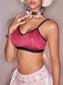 1pc Women Non-Wired Contrast Trim Bra